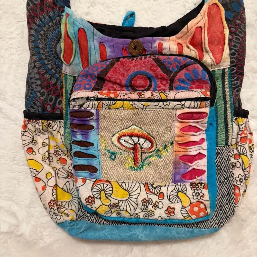 Rising International Mushroom Patchwork Razor-Cut Cotton Hobo Bag
